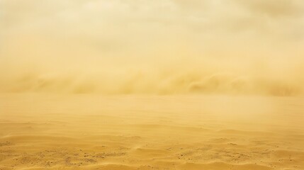 Intense sandstorm sweeping across a vast desert landscape, with swirling dust clouds, strong winds, and hazy sky, capturing the raw power of nature’s arid weather phenomenon