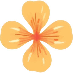 Four Petal Orange Flower With Red Center and Thin Brown Lines on Transparent Background Vector Illustration