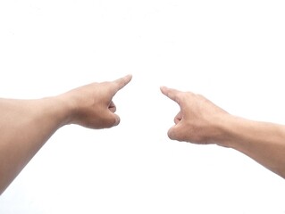 gesture of finger pointing forward isolated on white background