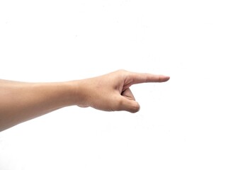 gesture of finger pointing forward isolated on white background