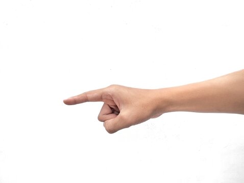 gesture of finger pointing forward isolated on white background