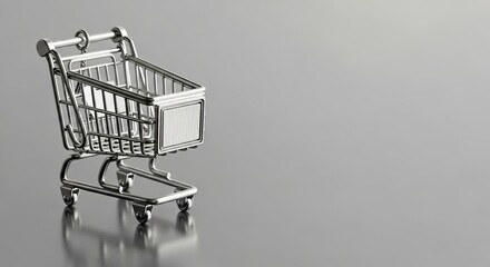 Shiny Metal Shopping Cart on Reflective Surface