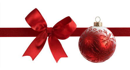 christmas red ribbon with bow and christmas ball style 