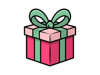 Obraz premium Festive pink gift box wrapped with bright green ribbon and decorative bow