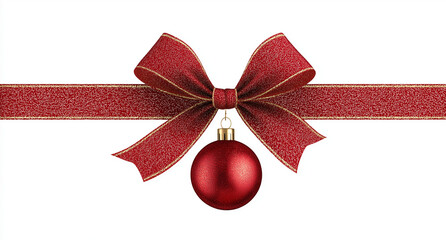 christmas red ribbon with bow and christmas ball style 