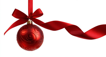 christmas red ribbon with bow and christmas ball style 