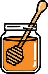 Vector illustration of honey jar with wooden dipper isolated on white background food icon