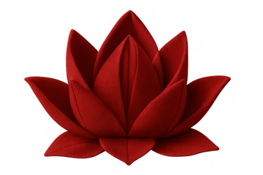 Red fabric lotus flower representing meditation, spirituality, and zen, featuring a soft textile craft design on transparent background - Powered by Adobe