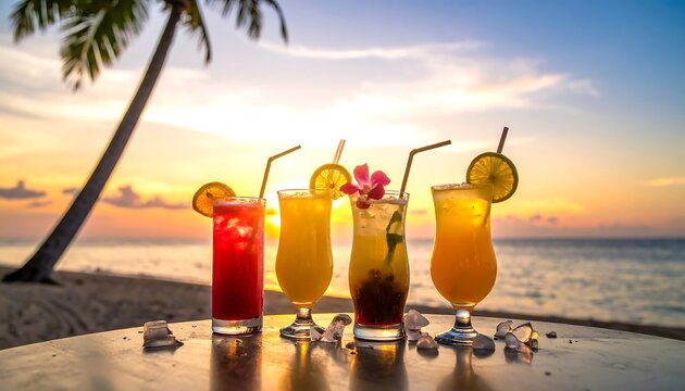 Tropical Cocktails at Sunset - A Beachside Paradise.