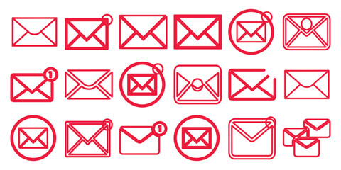 Collection of Red Envelope Icons with Notification Badges and Variations