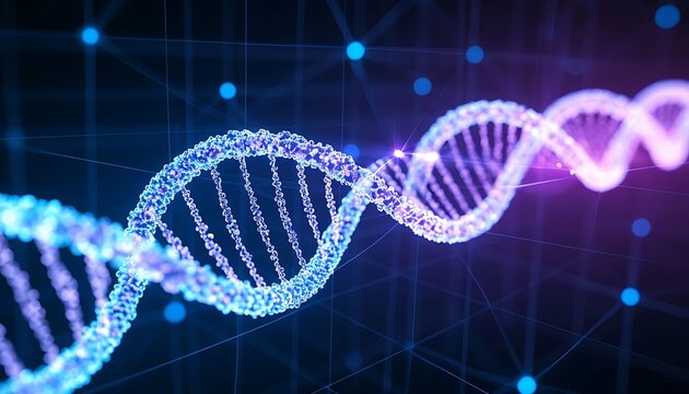 DNA helix depicting genetic information, biology concept, medical science, biotechnology, and molecular structure on a digital background
