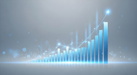 A glowing blue bar graph showing a steady upward trend, representing financial growth, positive performance, and successful business development