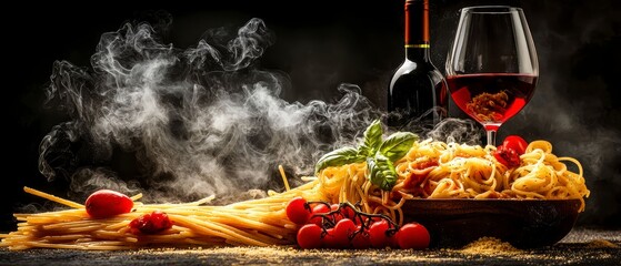 Steaming Hot Spaghetti with Red Wine