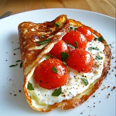 Delicious Fried Egg with Cherry Tomatoes and Cream Cheese.