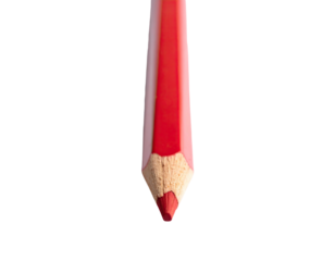Close-up of a sharpened, vibrant red wooden pencil