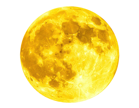 Full golden moon, craters, and lunar details against dark void