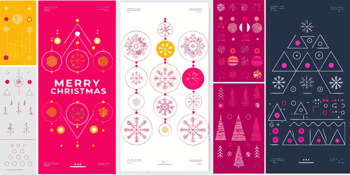 Modern geometric christmas and new year design elements with snowflakes and trees - Powered by Adobe