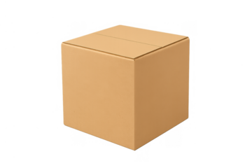 Cardboard delivery box, closed and sealed, for shipping or receiving products. Packaging concept with transparent background