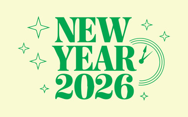 Celebrate New Year 2026 with festive green typography and retro stars, ushering in hope and joy for a bright, optimistic future.