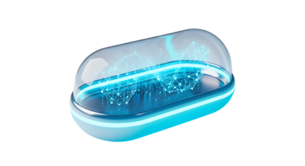 Modern data capsule with digital network inside, symbolizing secure technology, futuristic medicine and advanced data analysis, offering innovation and breakthroughs in science