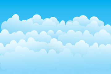 Illustration of soft, fluffy clouds, with smooth gradients of blue and white above a bright blue sky.