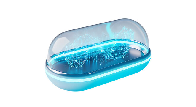Modern data capsule with digital network inside, symbolizing secure technology, futuristic medicine and advanced data analysis, offering innovation and breakthroughs in science