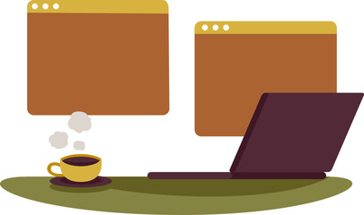 Workspace with Laptop and Coffee Illustration