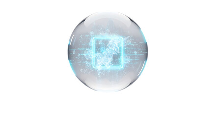 Futuristic technology glows inside a crystal ball, hinting at AI integration and quantum computing breakthroughs, making it perfect for tech startups and innovative digital ventures