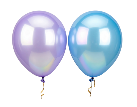 Two shiny balloons, lilac and azure, on dark background