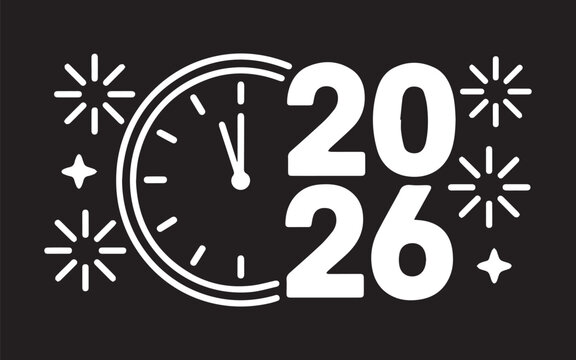 Exciting New Year 2026 countdown with clock striking midnight and festive fireworks, perfect for holiday promotions and celebrations