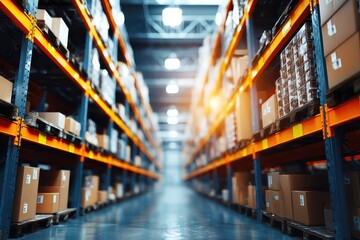 Fototapeta premium Packaging Materials Neatly Arranged in Warehouse Storage Area