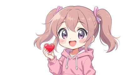 Smiling Anime Girl with Heart Expressing Affection and Joy