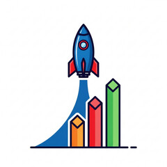 Startup Growth Rocket &mdash; Business Success and Rising Graph Vector Illustration