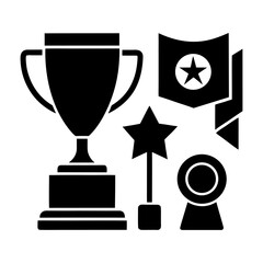 Trophy and Medal Award Icons – Flat Vector Set Isolated on White Background.