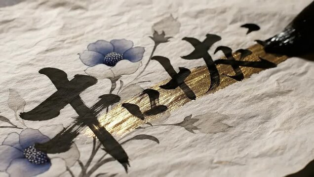 Hand Painting Chinese Calligraphy Character on Textured Paper