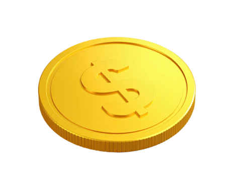 Gold coin lies on its side, displaying a dollar symbol