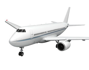 Pristine white plane with wings extended forward for landing