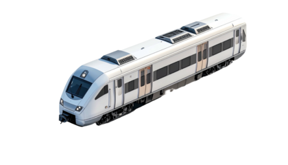 Modern, sleek white passenger train on black background