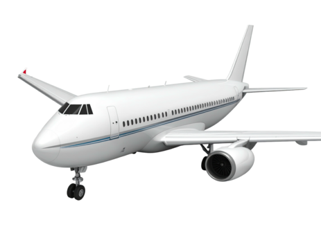 Pristine white plane with wings extended forward for landing