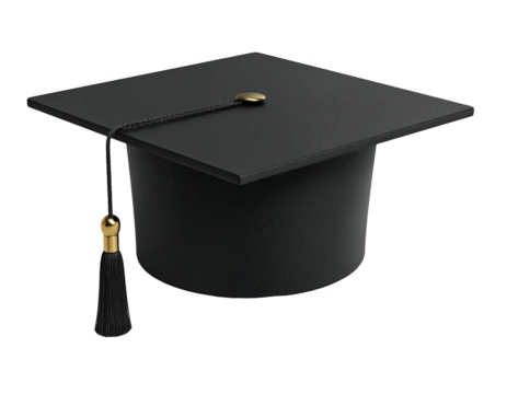 Black graduation cap with tassel against a black background