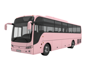 Pink bus parked; side view with windows