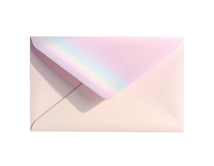 Pale pink envelope with iridescent flap, on black