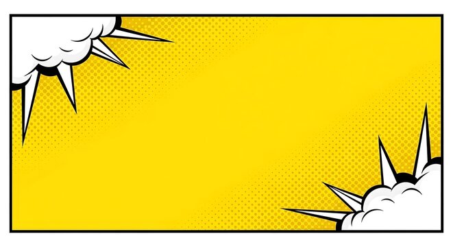Retro comic book frame with halftone effect on yellow background design