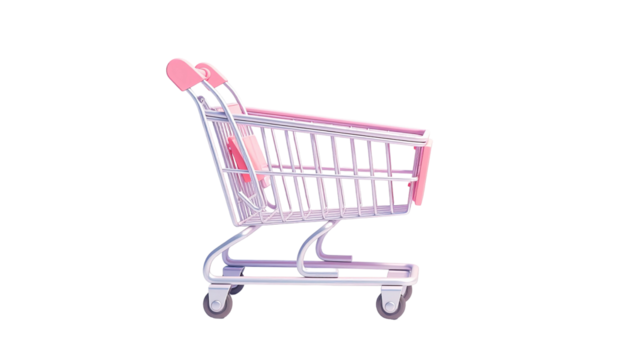Pink shopping cart isolated with black background