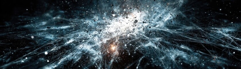 Hyper realistic photo showing white dust scratches concept. Abstract cosmic scene depicting energetic particles in space.