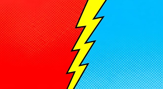 Comic book versus background with lightning bolt for graphic design use