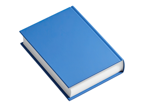 Closed, plain blue book laying angled, isolated on black
