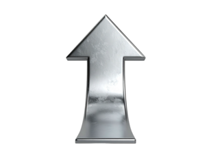 Silver, metallic arrow points upwards, centered on black