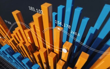 3D financial data graph showing growth trend, Modern digital business analytics chart, Abstract economic data visualization background
