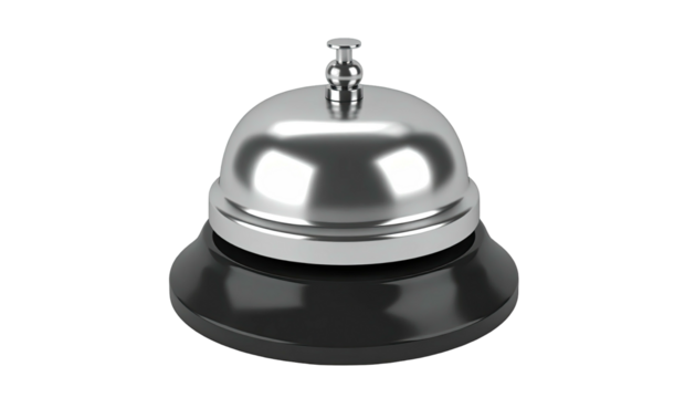 Chrome bell with black base against a dark background